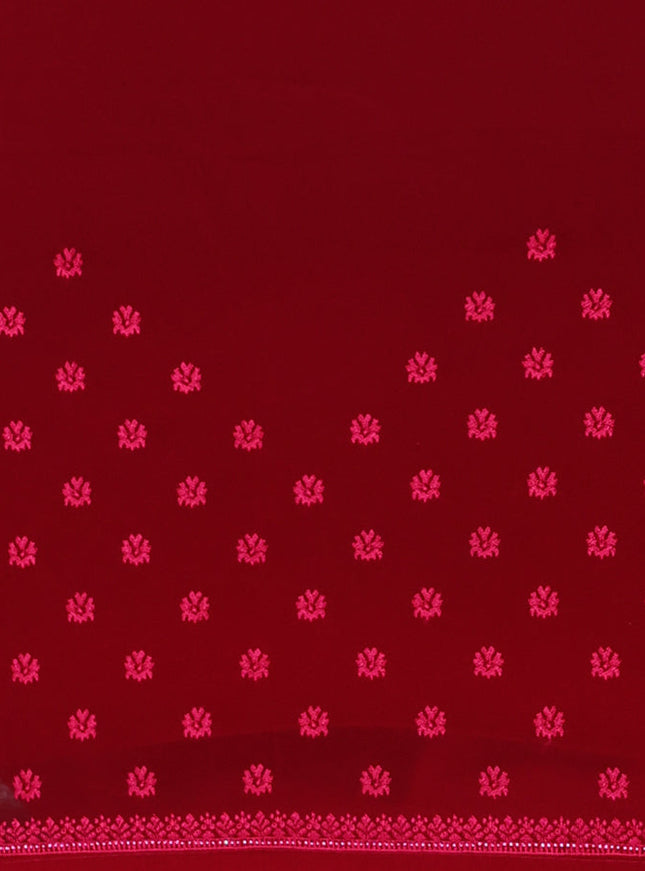 Semi georgette saree dark pink with allover chikankari & stone work