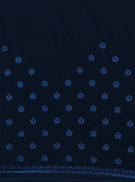 Semi georgette saree dark peacok blue with allover chikankari & stone work