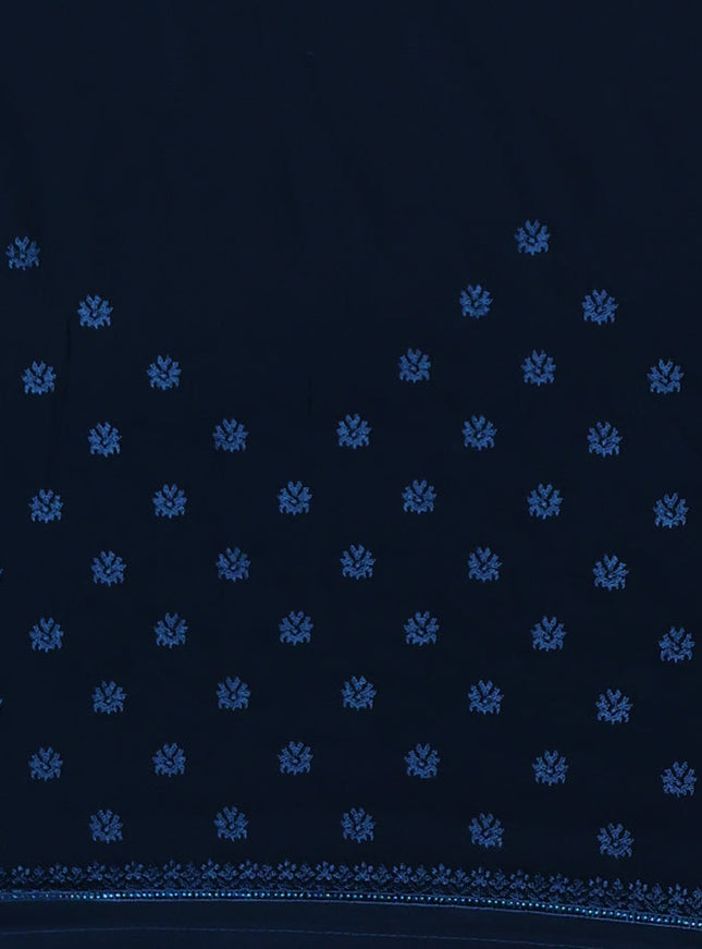 Semi georgette saree dark peacok blue with allover chikankari & stone work