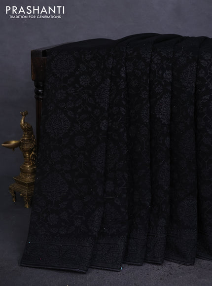 Semi georgette saree black with allover chikankari & stone work