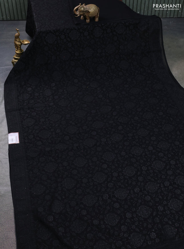 Semi georgette saree black with allover chikankari & stone work