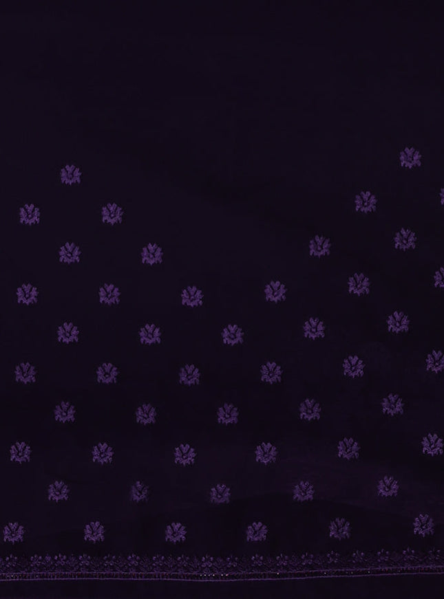 Semi georgette saree jamun shade with allover chikankari & stone work 1 mam taken