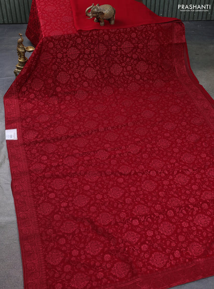 Semi georgette saree maroon with allover chikankari & stone work