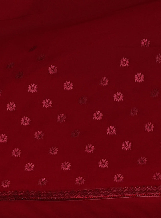 Semi georgette saree maroon with allover chikankari & stone work