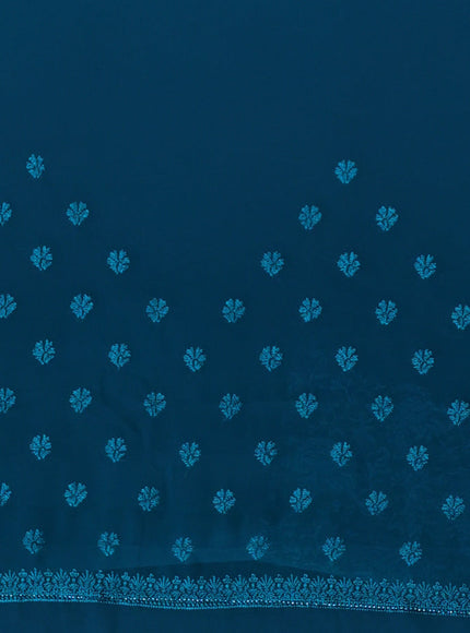 Semi georgette saree teal green with allover chikankari & stone work