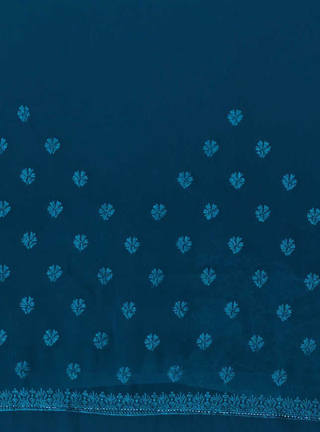 Semi georgette saree teal green with allover chikankari & stone work