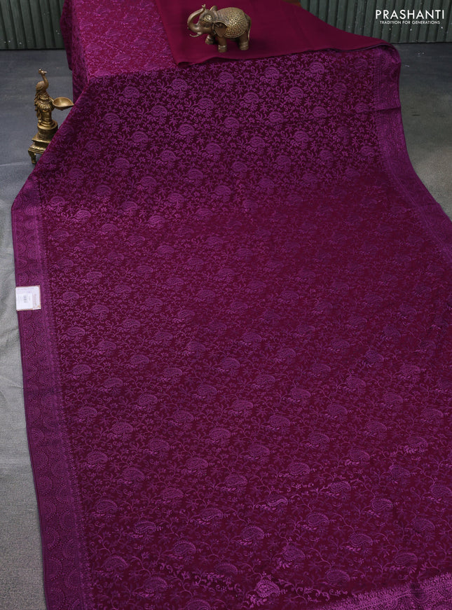 Semi georgette saree wine shade with allover chikankari & stone work