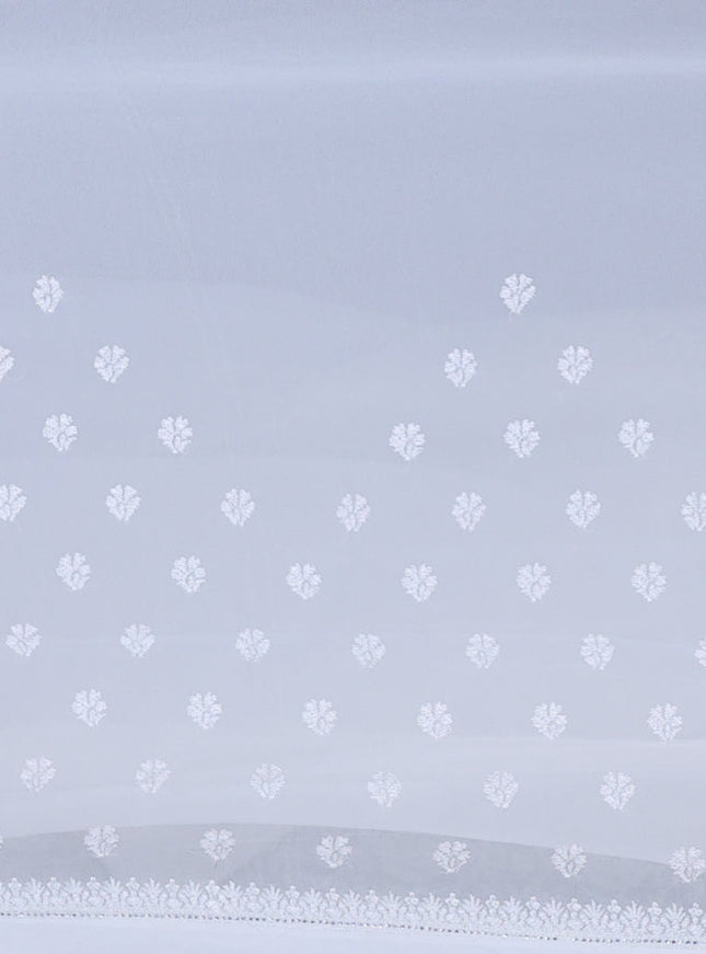 Semi georgette saree off white with allover chikankari & stone work