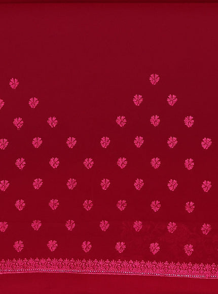 Semi georgette saree dark pink with allover chikankari & stone work