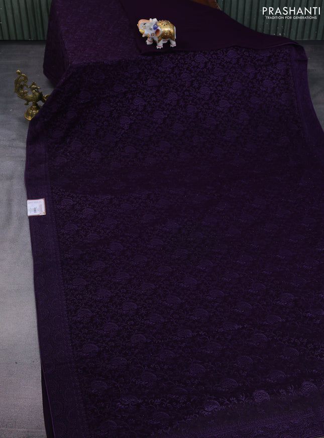 Semi georgette saree jamun shade with allover chikankari & stone work 1damage