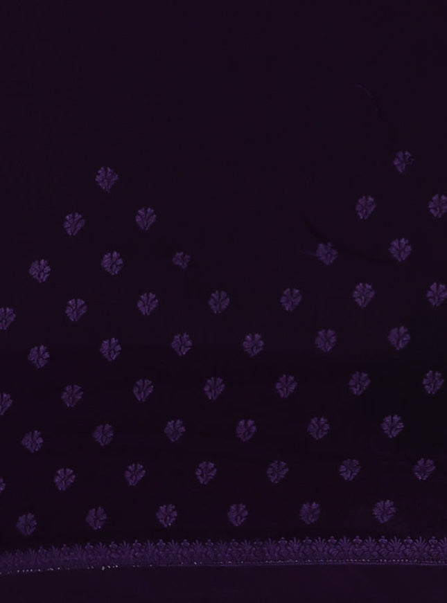 Semi georgette saree jamun shade with allover chikankari & stone work 1damage