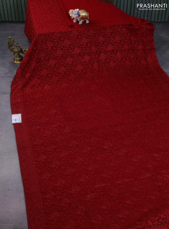 Semi georgette saree maroon with allover chikankari & stone work