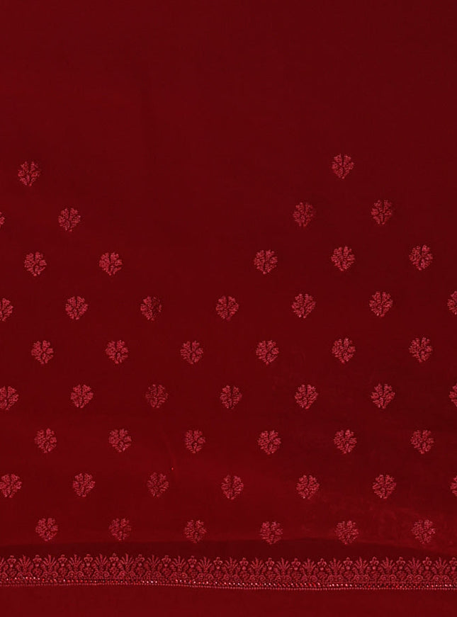Semi georgette saree maroon with allover chikankari & stone work