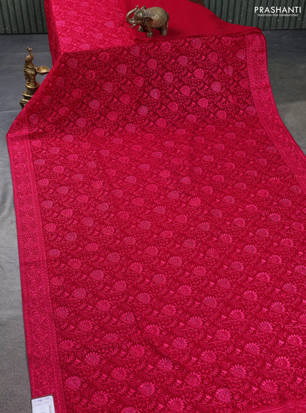Semi georgette saree dark pink with allover chikankari & stone work