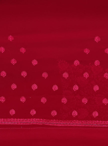 Semi georgette saree dark pink with allover chikankari & stone work