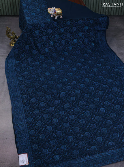 Semi georgette saree dark peacock blue with allover chikankari & stone work