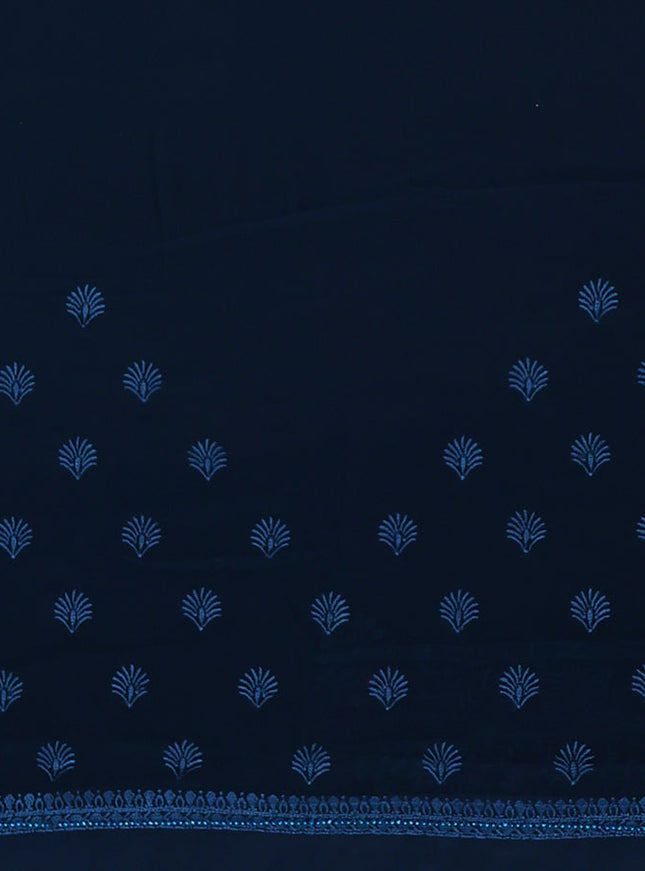 Semi georgette saree dark peacock blue with allover chikankari & stone work