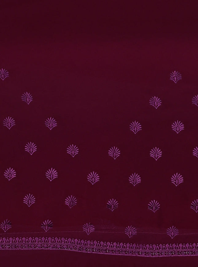 Semi georgette saree wine shade with allover chikankari & stone work