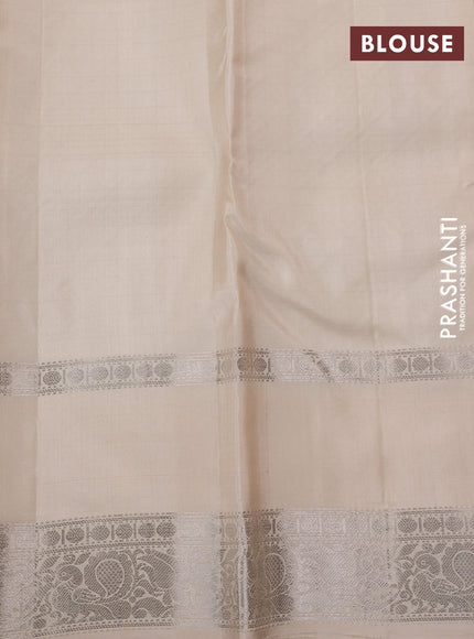 Pure soft silk saree baby pink and cream with allover checked pattern and rettapet silver zari woven border