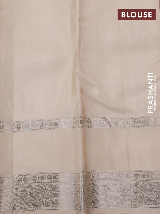 Pure soft silk saree baby pink and cream with allover checked pattern and rettapet silver zari woven border