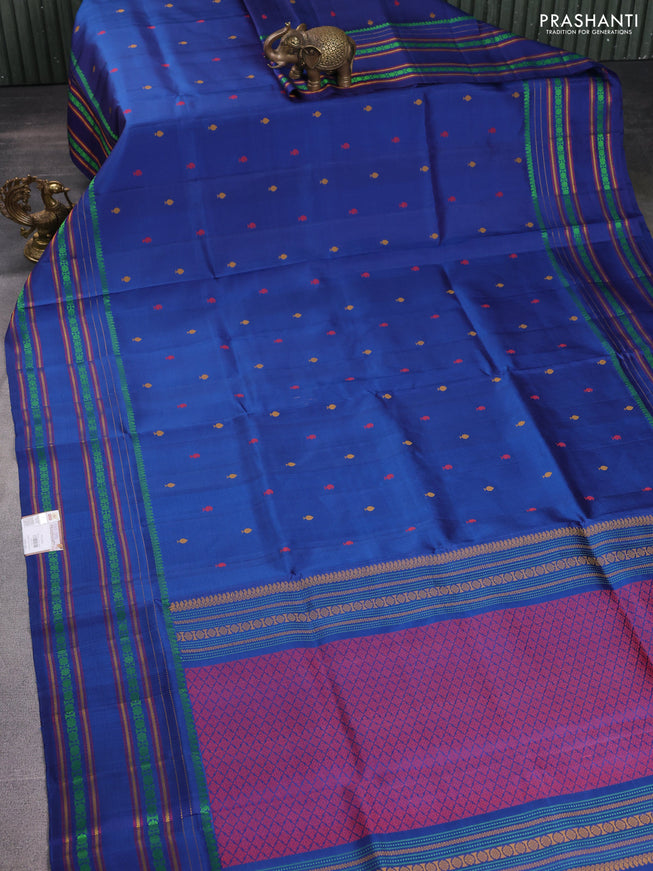 Pure soft silk saree blue with thread woven buttas and rettapet thread woven border