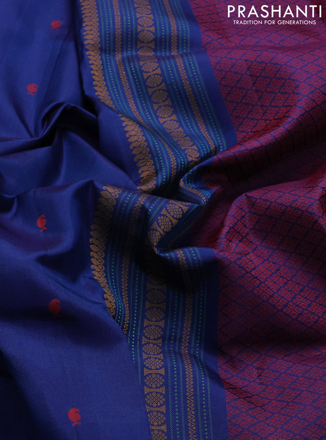Pure soft silk saree blue with thread woven buttas and rettapet thread woven border