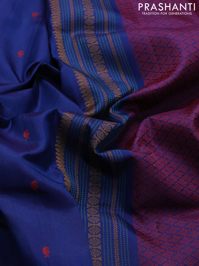 Pure soft silk saree blue with thread woven buttas and rettapet thread woven border