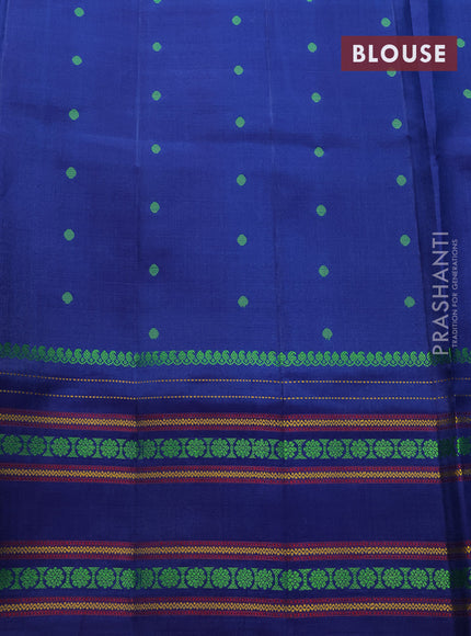 Pure soft silk saree blue with thread woven buttas and rettapet thread woven border