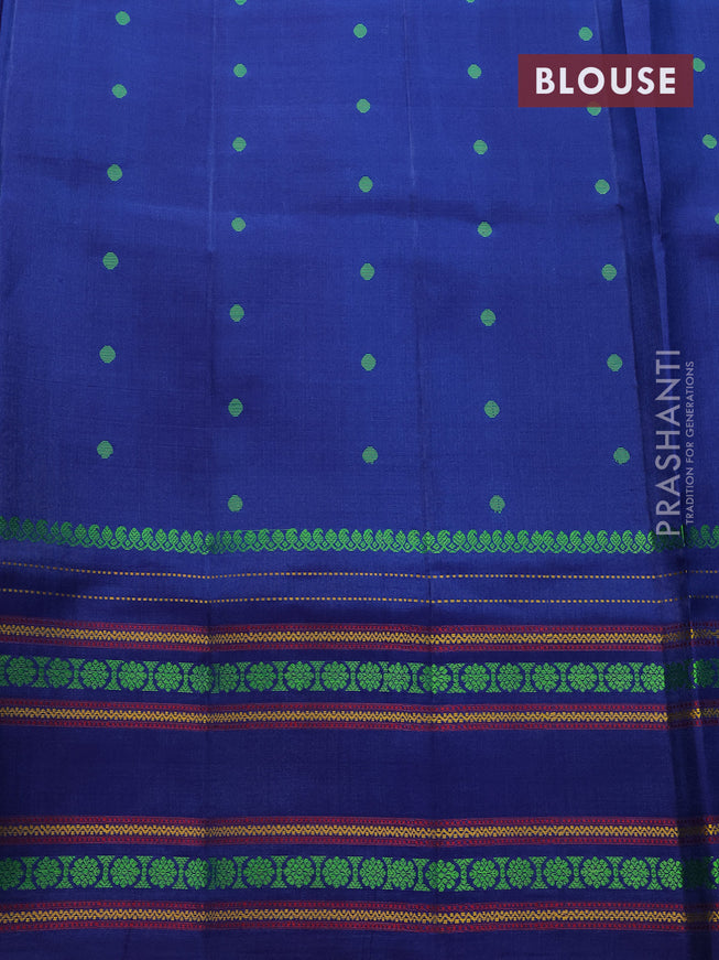 Pure soft silk saree blue with thread woven buttas and rettapet thread woven border