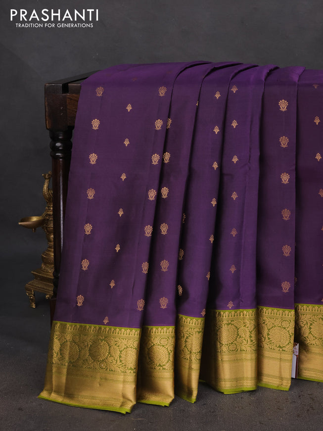 Pure soft silk saree deep purple and light blue with allover zari woven buttas and zari woven border