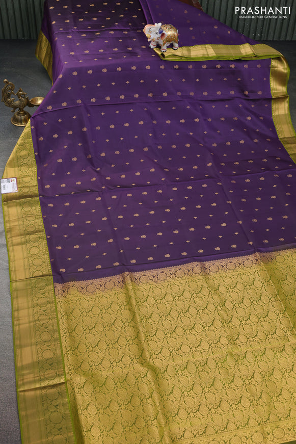 Pure soft silk saree deep purple and light blue with allover zari woven buttas and zari woven border