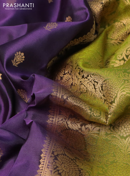 Pure soft silk saree deep purple and light blue with allover zari woven buttas and zari woven border