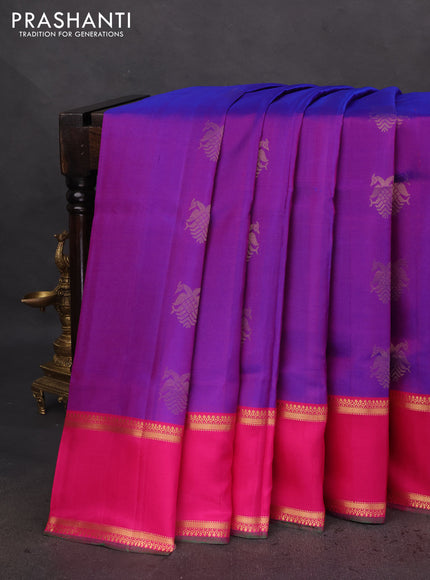 Pure soft silk saree dual shade of purple and pink with allover zari woven buttas and zari woven border