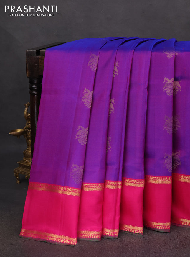 Pure soft silk saree dual shade of purple and pink with allover zari woven buttas and zari woven border