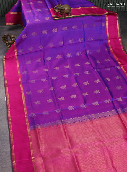 Pure soft silk saree dual shade of purple and pink with allover zari woven buttas and zari woven border