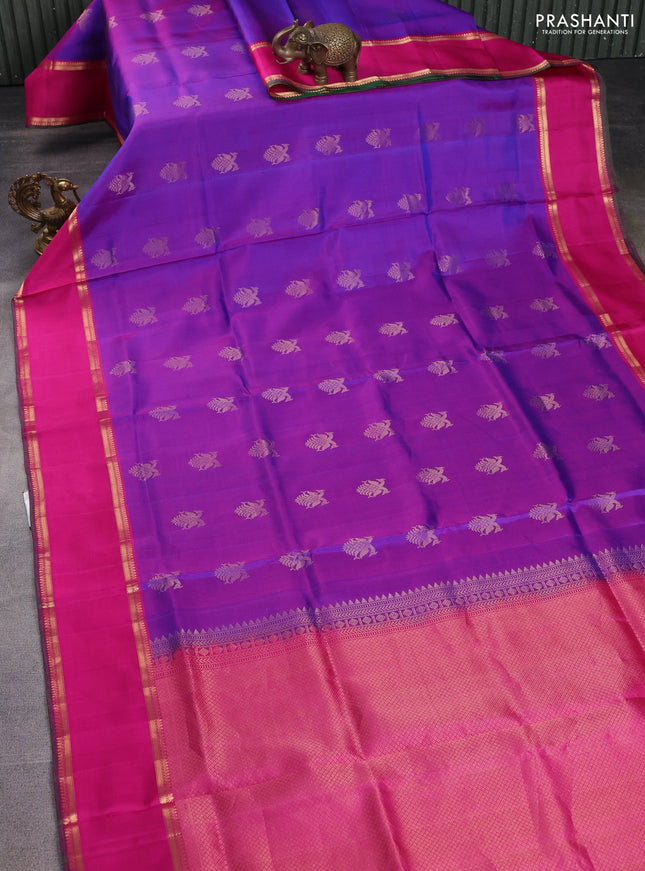 Pure soft silk saree dual shade of purple and pink with allover zari woven buttas and zari woven border