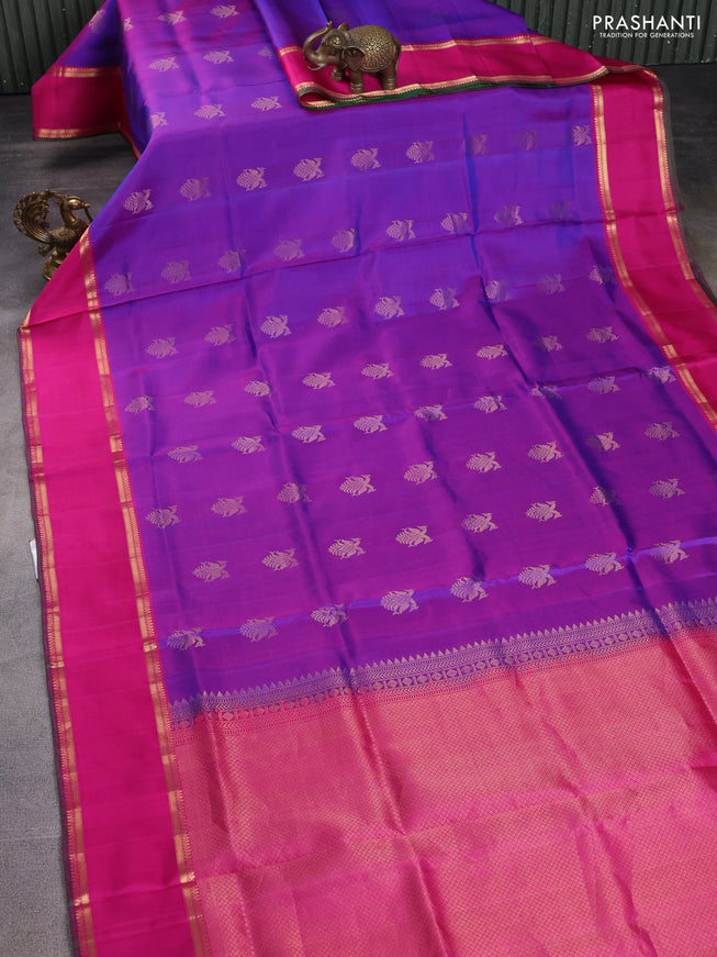 Pure soft silk saree dual shade of purple and pink with allover zari woven buttas and zari woven border