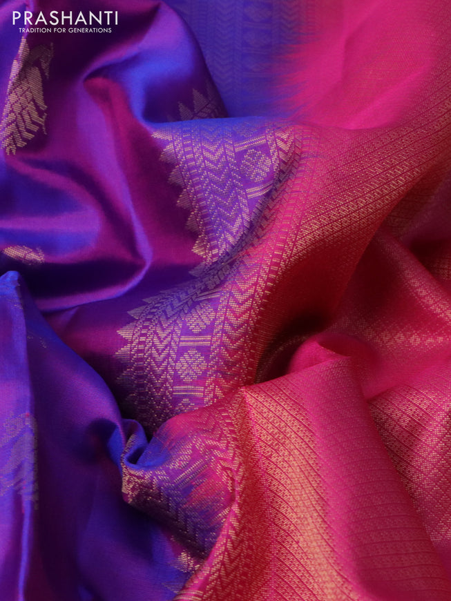Pure soft silk saree dual shade of purple and pink with allover zari woven buttas and zari woven border