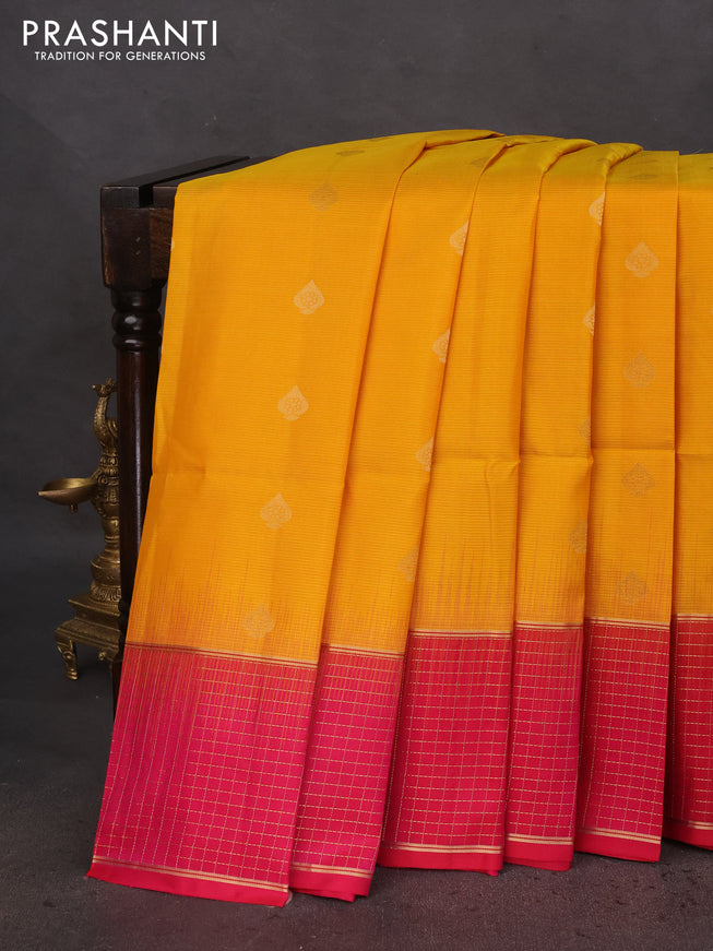 Pure soft silk saree mustard yellow and pink with zari woven buttas and zari woven border