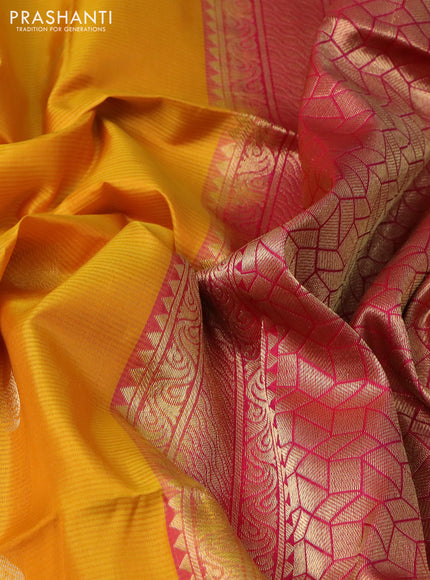 Pure soft silk saree mustard yellow and pink with zari woven buttas and zari woven border