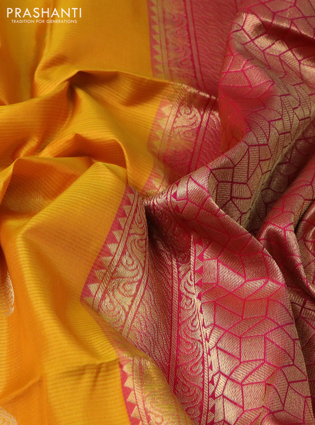Pure soft silk saree mustard yellow and pink with zari woven buttas and zari woven border