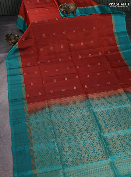 Pure soft silk saree maroon and teal blue with zari woven buttas and rettapet zari woven border