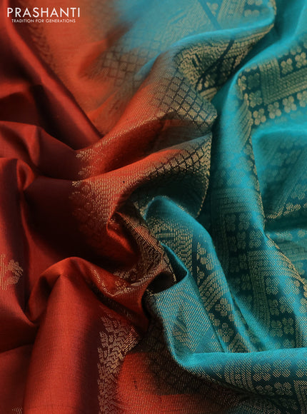 Pure soft silk saree maroon and teal blue with zari woven buttas and rettapet zari woven border