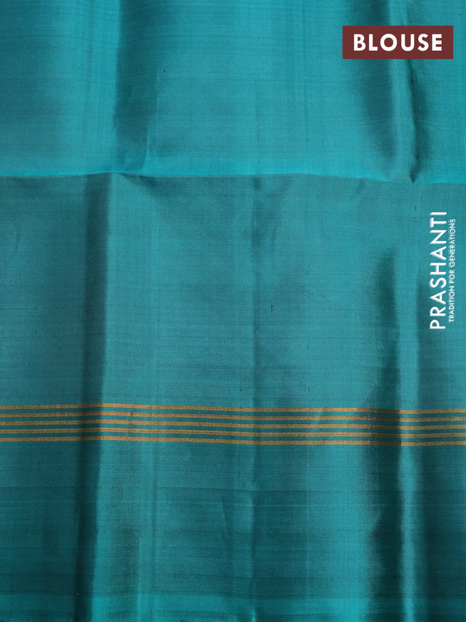 Pure soft silk saree maroon and teal blue with zari woven buttas and rettapet zari woven border