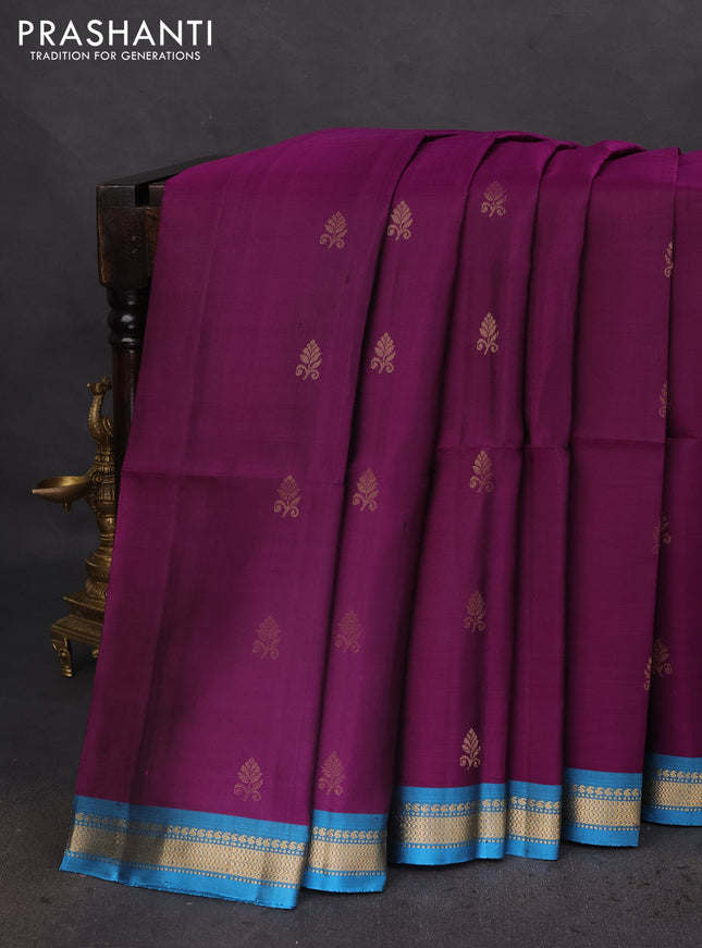 Pure soft silk saree purple and pastel blue with zari woven buttas and zari woven border