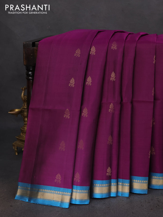 Pure soft silk saree purple and pastel blue with zari woven buttas and zari woven border