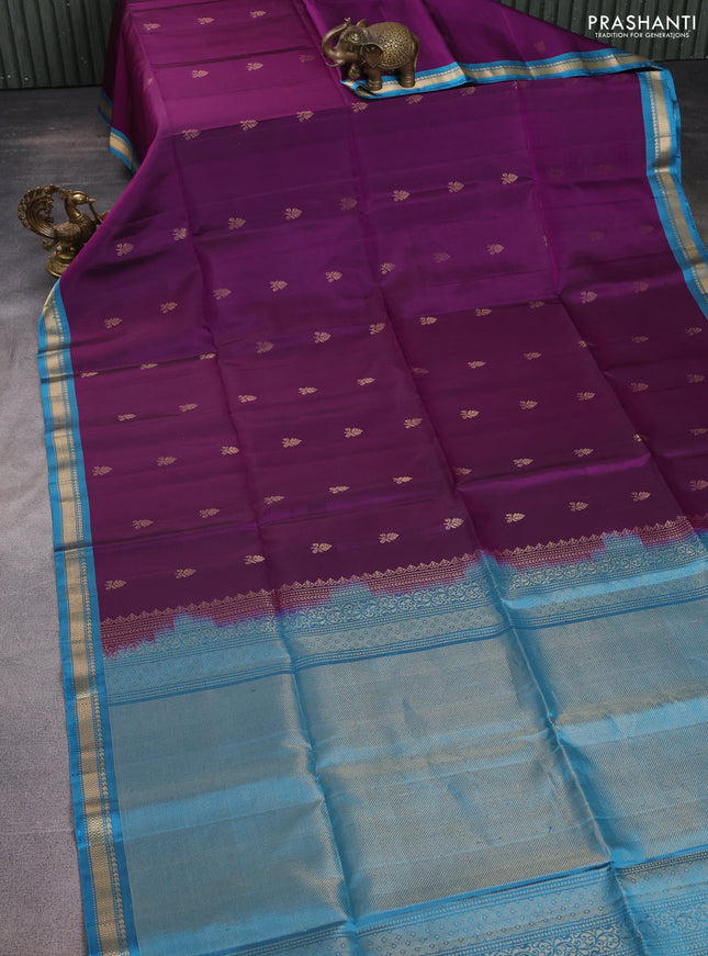 Pure soft silk saree purple and pastel blue with zari woven buttas and zari woven border