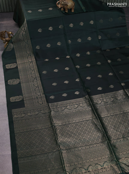 Pure soft silk saree bottle green with zari woven buttas and zari woven border