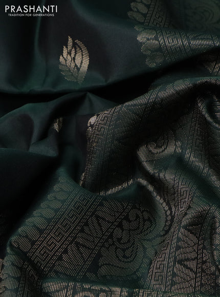 Pure soft silk saree bottle green with zari woven buttas and zari woven border