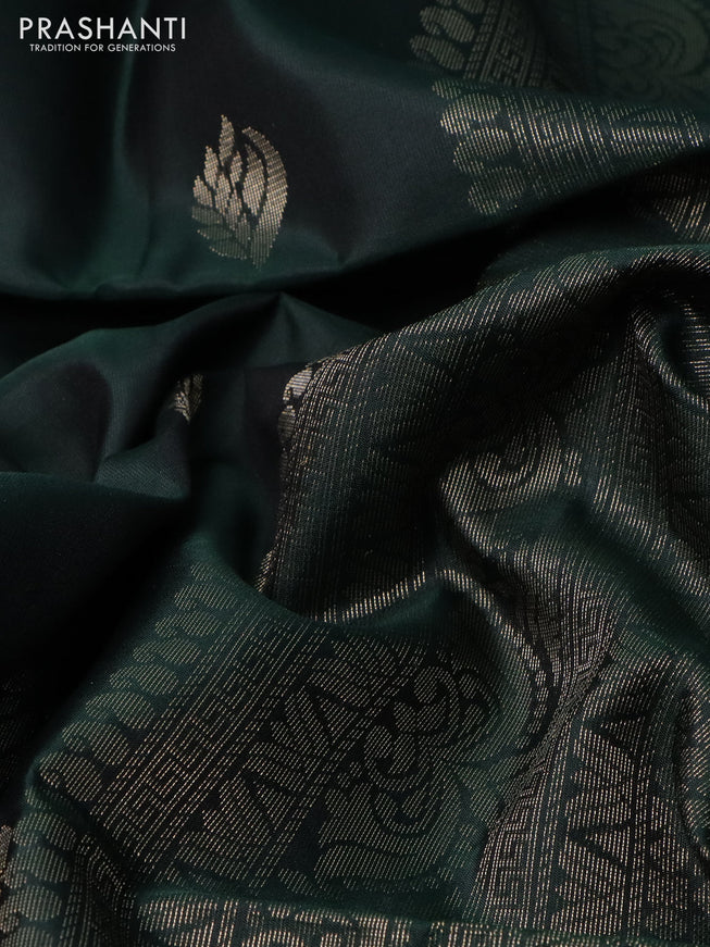 Pure soft silk saree bottle green with zari woven buttas and zari woven border